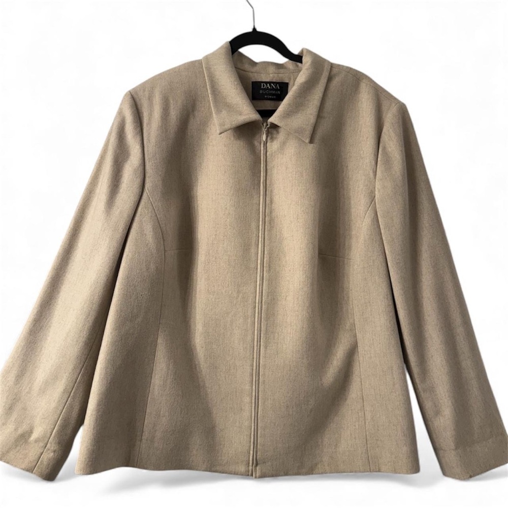 Vintage Dana Buchman Wool Cashmere Jacket Size 22 Beige Zip Blazer Coat 🧥